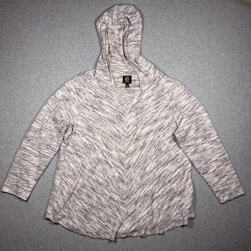 Bobeau Womens 2X Space Dye Knit Lounge Set Hoodie and Shorts Blue Purple White